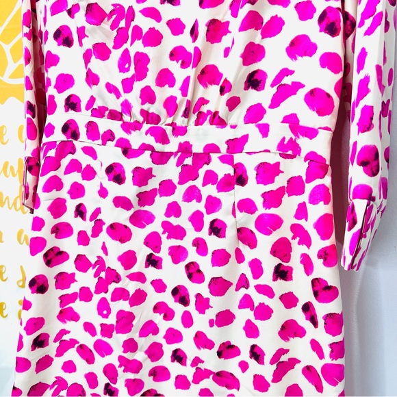 THE LIMITED Pink Off White Leopard Satin Sheath Dress 3/4 Sleeve Size 4 - Picture 9 of 14
